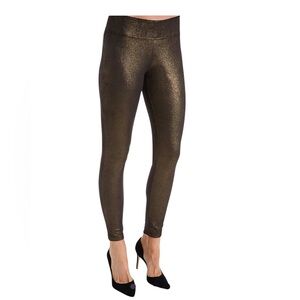 Black Gold Metallic Shaping Leggings Pants High Waist Party Sz L/XL Sparkle Glam